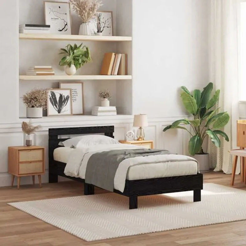 Modernes Einzelbett Vidaxl aus Holzwerkstoff in Schwarz, B/T/H: 90 x 200 cm - Bild 1