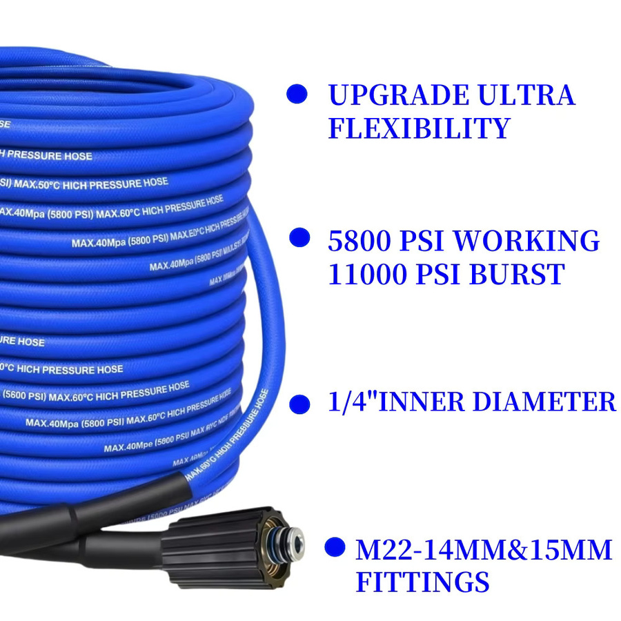 MUZHAN Druckreinigungsmaschinenschlauch blau, knickfester Verlängerungsschlauch mit M22-Anschluss, 5800 PSI, 14/15 mm - Bild 2