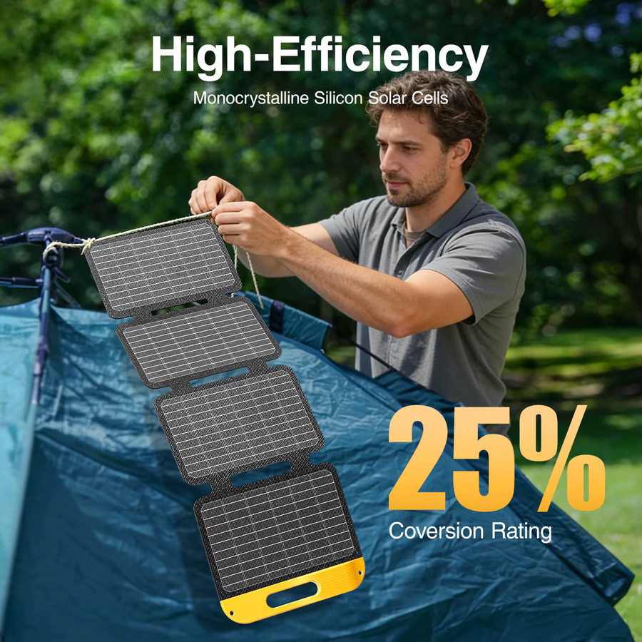 VTOMAN Faltbares 40W Solarpanel in Schwarz, Tragbares Wasserdichtes Solarladegerät mit USB-C und USB-A Ausgängen für Handy, Tablet und Jump 100/FlashSpeed300, Ideal für Camping, Reisen und Wandern - Bild 2