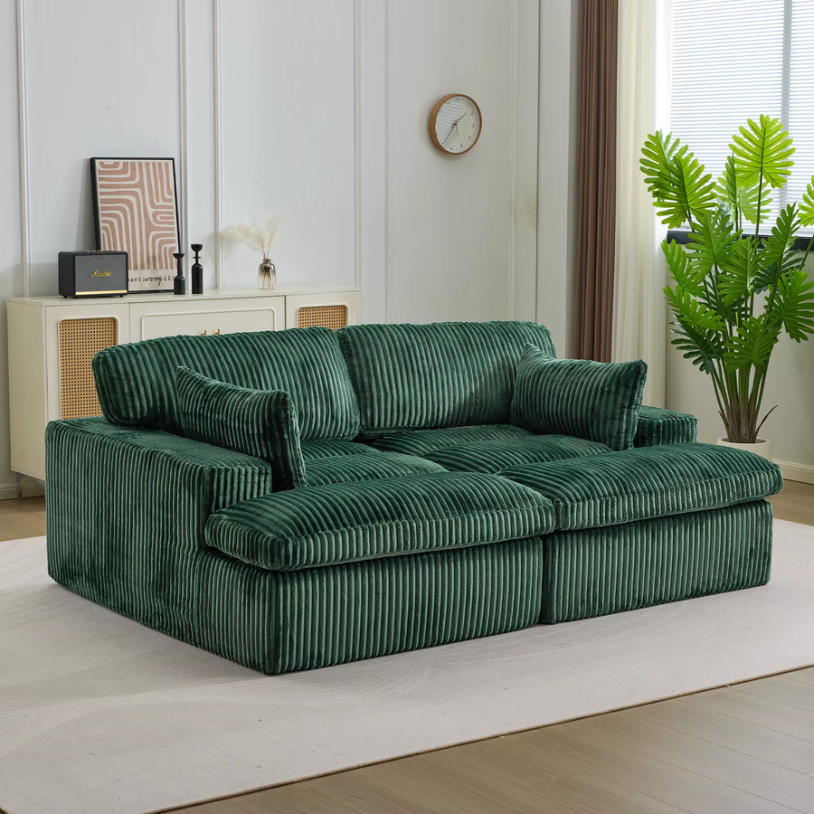 Vankel Modernes 2-Sitzer Modulsofa aus Cord in Grün und Beige mit ergonomischem Design - Bild 2