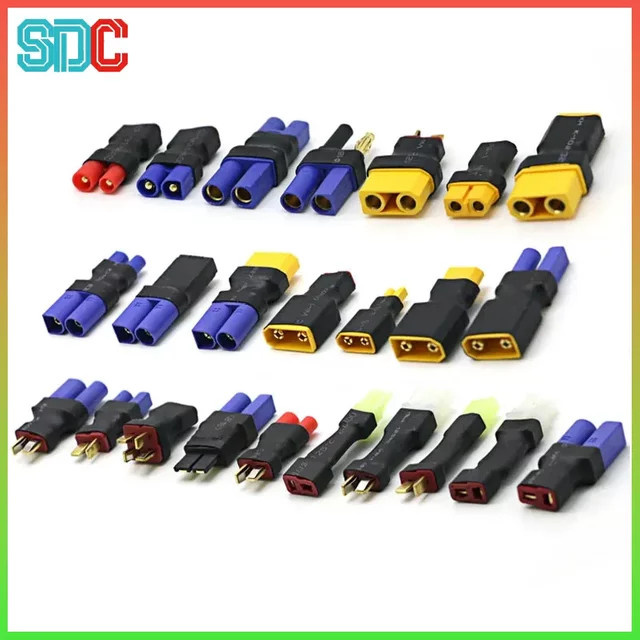 Andralyn Adapter Set 5 Stück XT30 XT60 XT90 T-Stecker Deans EC5 EC3 HXT 4mm Anschlussklemmen für RC Lipo Akku und ESC in Multicolour - Bild 1
