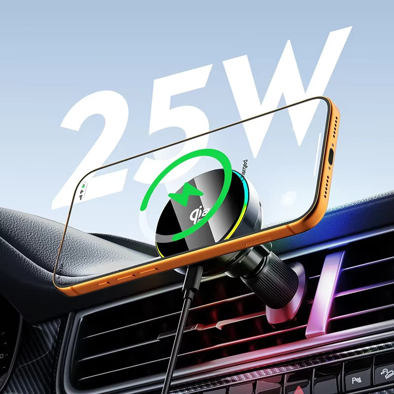 KEBETEME Kabelloses Auto-Ladegerät 25W Schnellladestation für MagSafe iPhone, Handyhalterung für Lüftungsschlitz, Schwarz - Bild 3