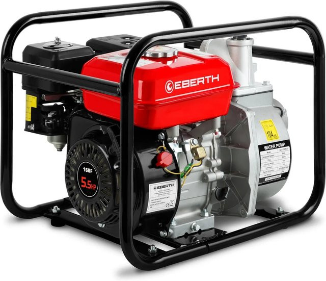 EBERTH Gartenwasserpumpe mit 5,5 PS 4-Takt-Benzinmotor, 30.000 l/h Förderleistung und 30 m Förderhöhe, 2 Zoll Anschluss, Farbe Rot - Bild 1