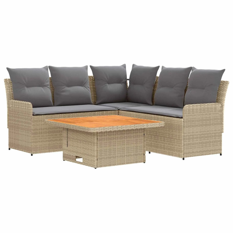 vidaXL Gartenmöbelset aus PE-Rattan in L-Form mit 4 Polstern in Beige und Hellgrau - Bild 2