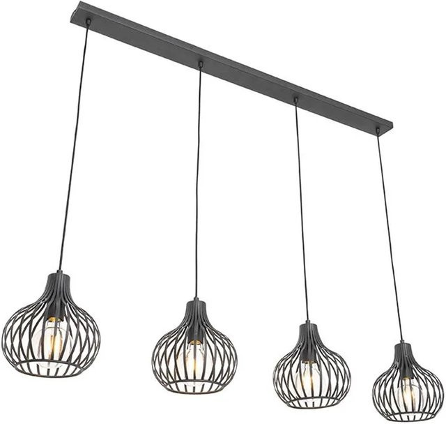 QAZQA Sapphira Moderne Hängelampe Schwarz mit 4 Leuchten und höhenverstellbarem Metallgehäuse für Küche und Büro - Bild 1