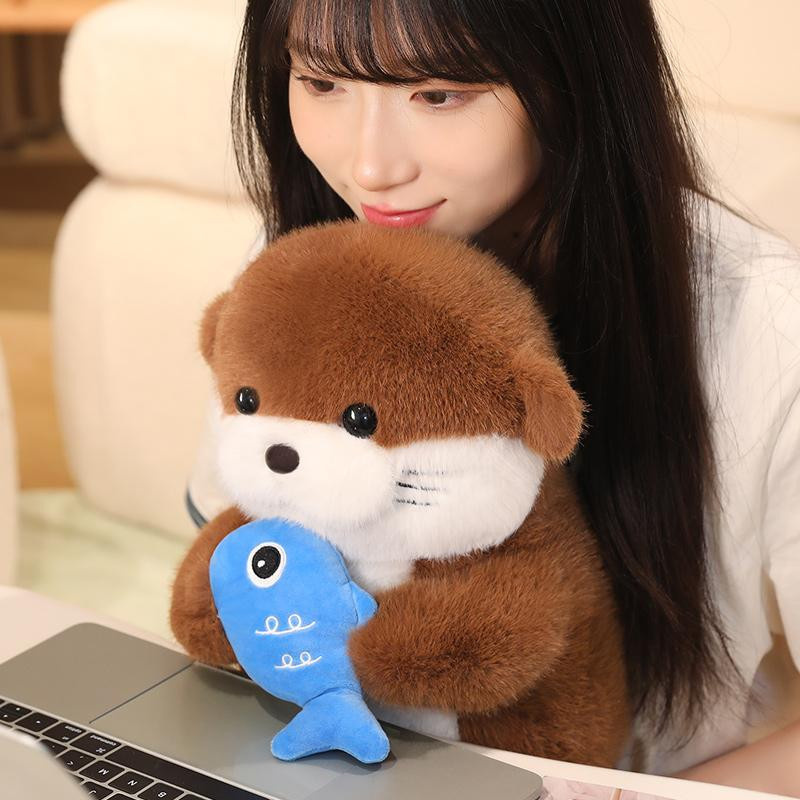 GDzaccly Kawaii Otter halten Fisch Plüschtier Puppe 35cm - Bild 2