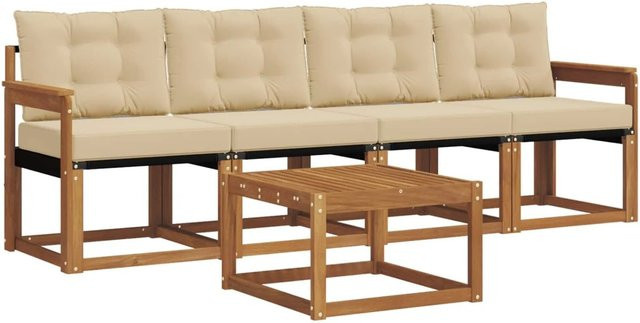 vidaXL Outdoor-Sofagarnitur aus massivem Akazienholz mit Textilene und Kissen in Natur und Beige - Bild 1