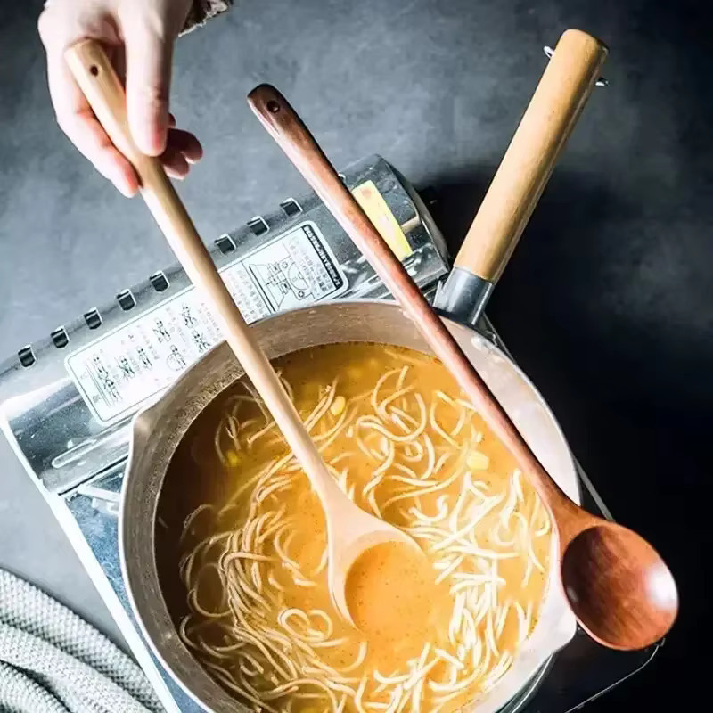 Langer Rührlöffel aus natürlichem Holz in Braun von VIE LENTE für Suppe, Honig und Kaffee - Bild 3