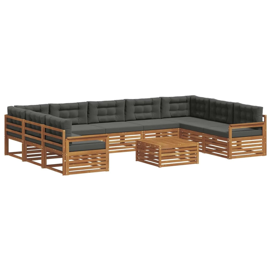 vidaXL Sofagarnitur aus Massivholz Akazie in U-Form, 10-teiliges Set mit Polstern in Natur und Anthrazit - Bild 2