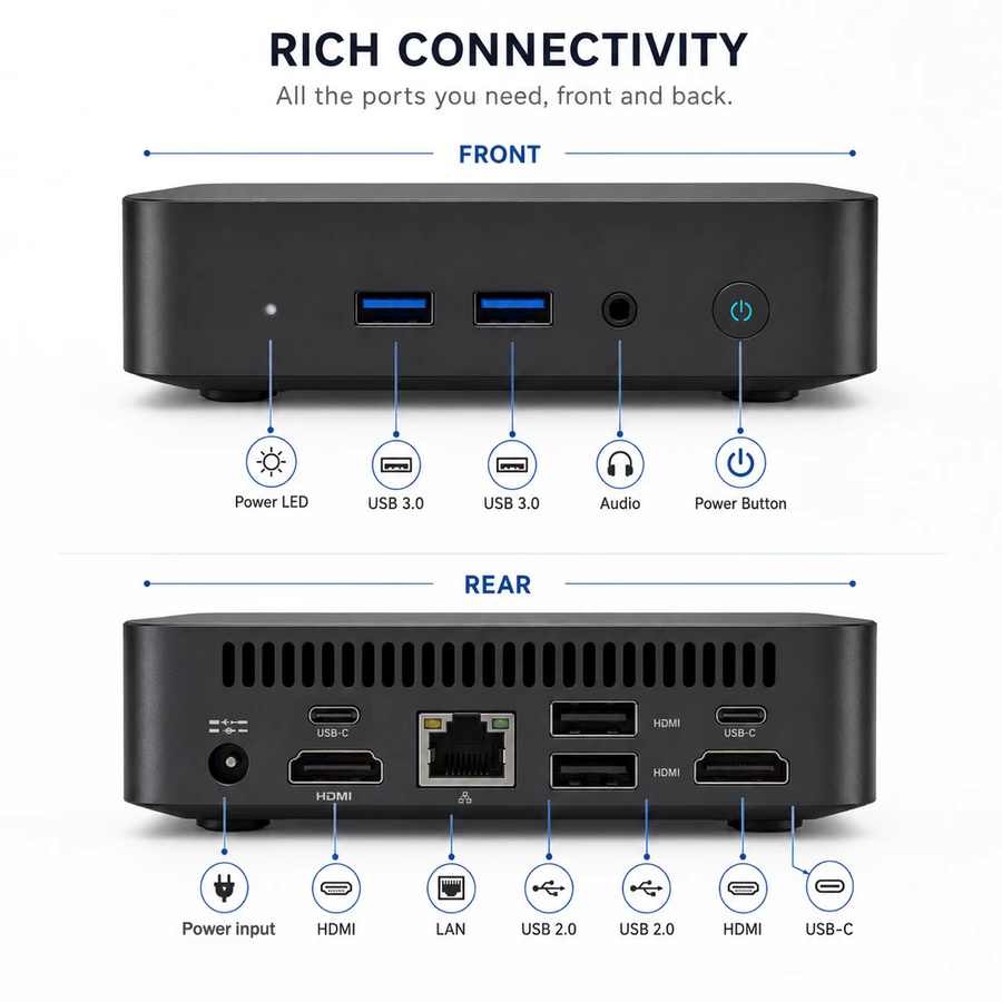 FUCHU Mini-PC mit Windows 11, Intel Core I9-10980HK, 16GB RAM, 1TB SSD, Wi-Fi 6 und Bluetooth 5.2, Schwarz - Bild 3