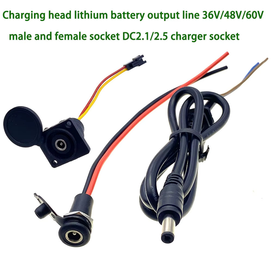 HBXINTAO Ladekopf für Elektrofahrräder mit Lithium-Batterie-Ausgangslinie, 36V/48V/60V, DC2.1/2.5 Ladegerät-Steckdose mit runder männlicher und weiblicher Basis, Schwarz - Bild 2