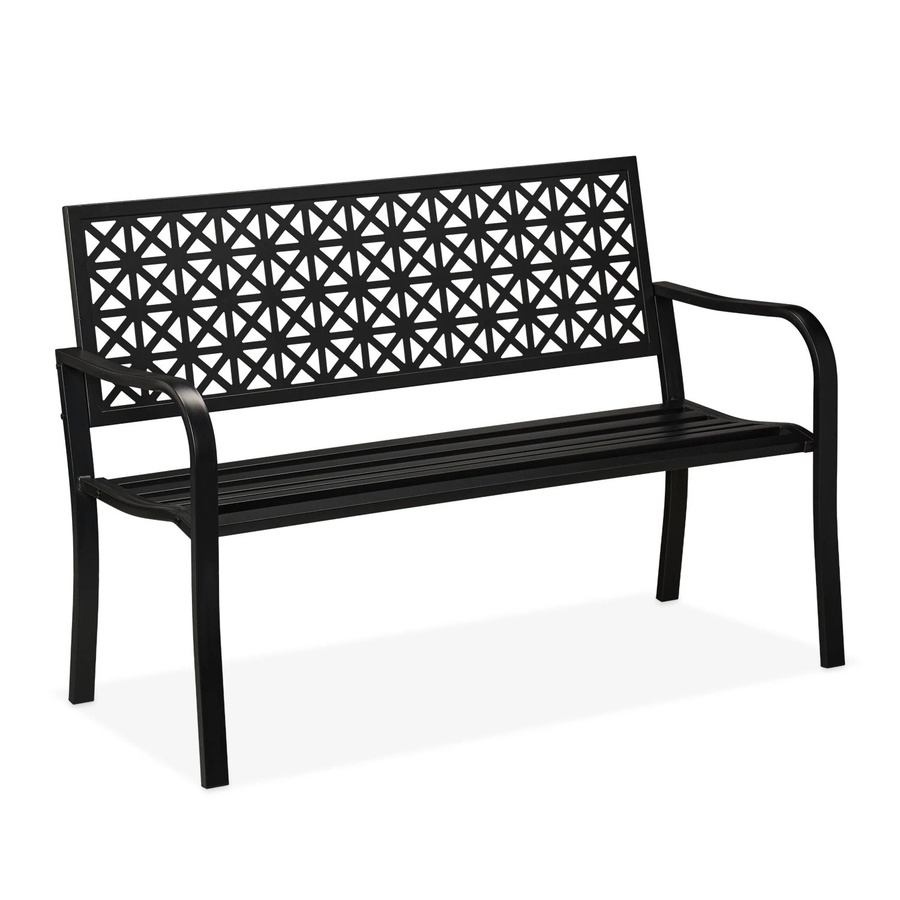 Relaxdays Gartenbank aus Stahl in Schwarz mit geometrischem Design für Garten, Balkon und Terrasse, B/T/H: 127 x 62 x 85 cm - Bild 2