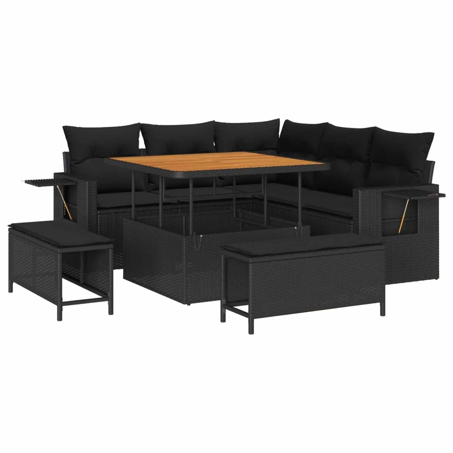 vidaXL Gartensofa-Set aus Poly-Rattan in Schwarz mit 9-teiligem Lounge-Set inklusive Kissen und Outdoor-Couchtisch - Bild 2