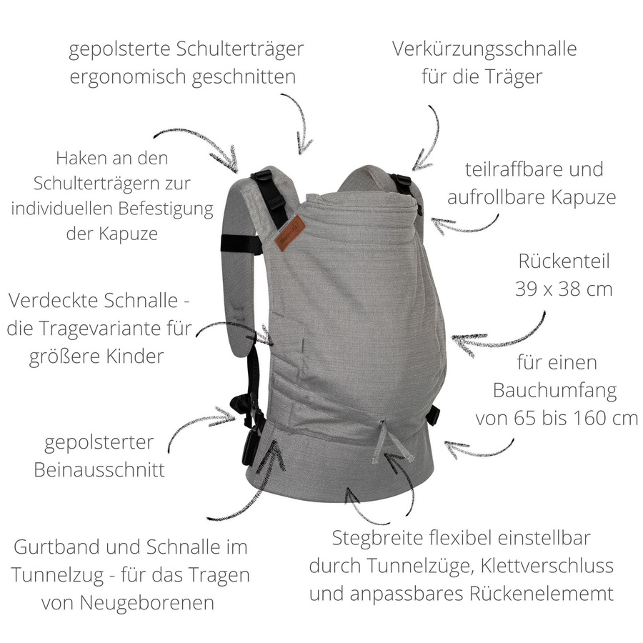 Hoppediz Babytrage Buckle in Beige aus Baumwolle für Tragen auf dem Bauch oder dem Rücken - Bild 1