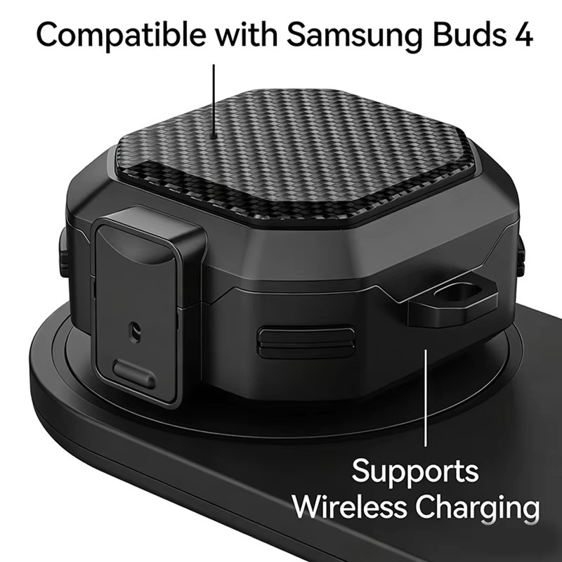 Stoßfeste Kohlefaser-Schutzhülle für Samsung Galaxy Buds 4/4 Pro mit Schalterverschluss in Schwarz und Grün - Bild 5