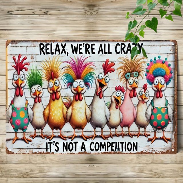 CIFBUY Wanddekoration aus Metall mit Huhn-Motiv im Bauernhaus-Stil, farbenfrohe 2D-Wandkunst für Wohnzimmer und Küche, Breite: 20,3 cm, Höhe: 30,5 cm - Bild 1