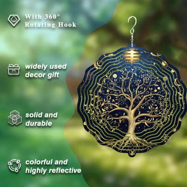 CIFBUY 3D Baum des Lebens Metall-Windspiel in Gold mit 360 Grad Drehung als kinetische Kunstdekoration für Garten und Terrasse - Bild 1