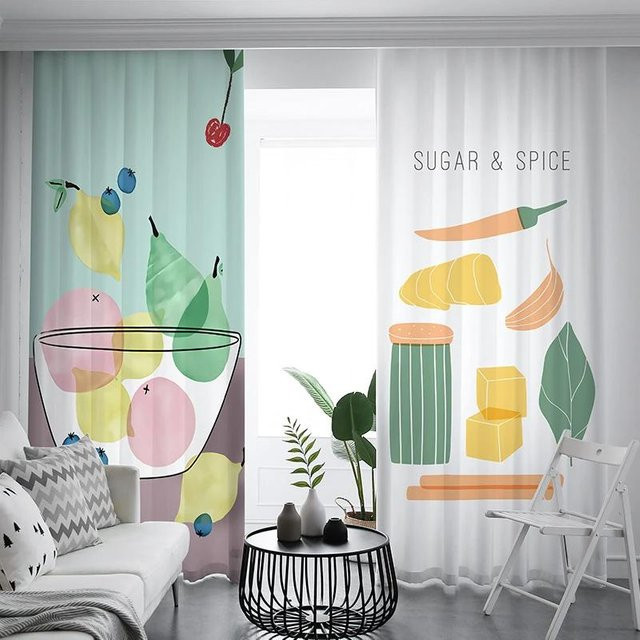 Yiran Furniture Verdunkelungsvorhang mit Erdbeere und Zitrone Motiv für Kinderzimmer und Küche, B: 55 cm, H: 120 cm - Bild 1