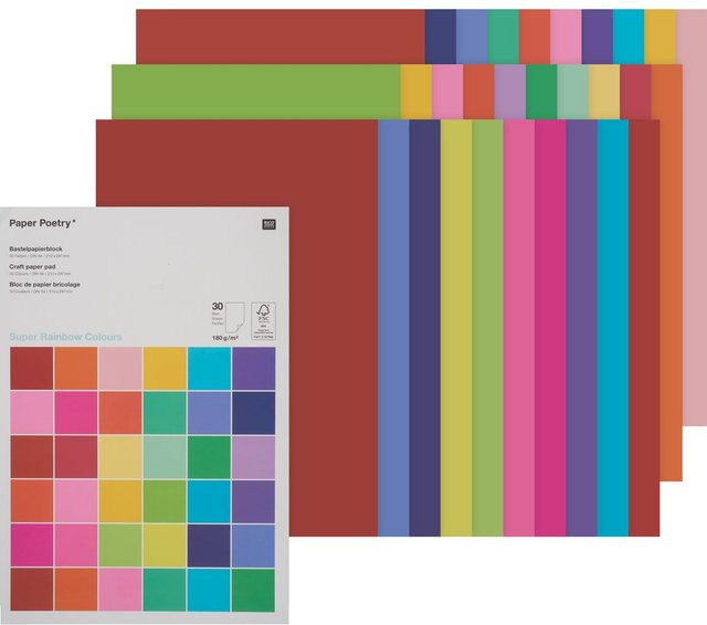 Rico Design Paper Poetry Bastelblock Rainbow Colours A4, 30 Blatt, 180g/m², Multicolor - Bild 1