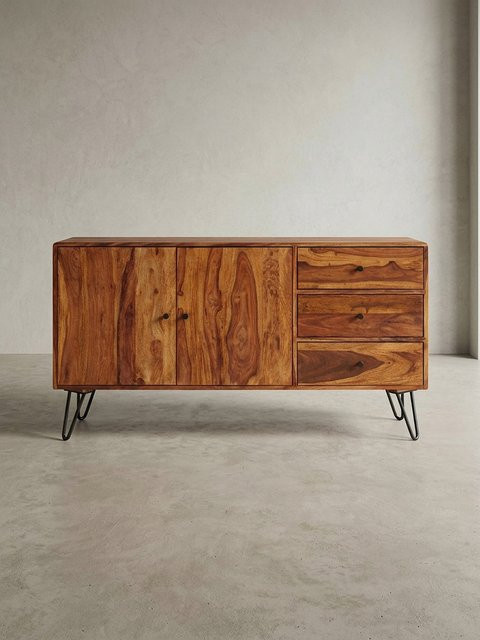 KADIMA DESIGN Sideboard aus Massivholz im Landhausstil mit natürlicher Maserung, Farbe: Braun, B/T/H: 145 x 40 x 75 cm - Bild 1