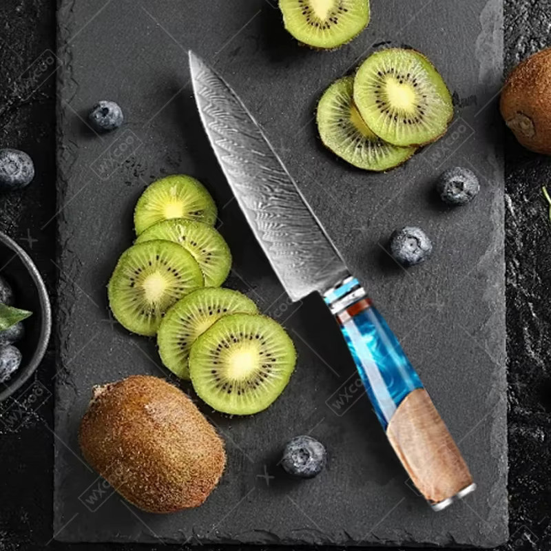 WXCOO Damaszener Stahl Kochmesser-Set mit blauem Harzgriff, Japanisches Profi-Küchenmesser-Set für Obst und zum Schälen - Bild 3
