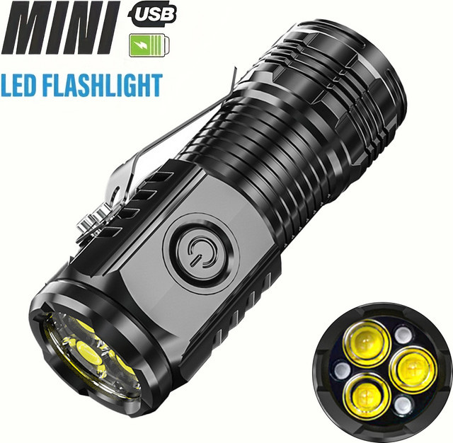LONGRIVER Tragbare LED-Taschenlampe in Schwarz mit Clip und wiederaufladbarem Akku für Outdoor und Arbeit - Bild 1