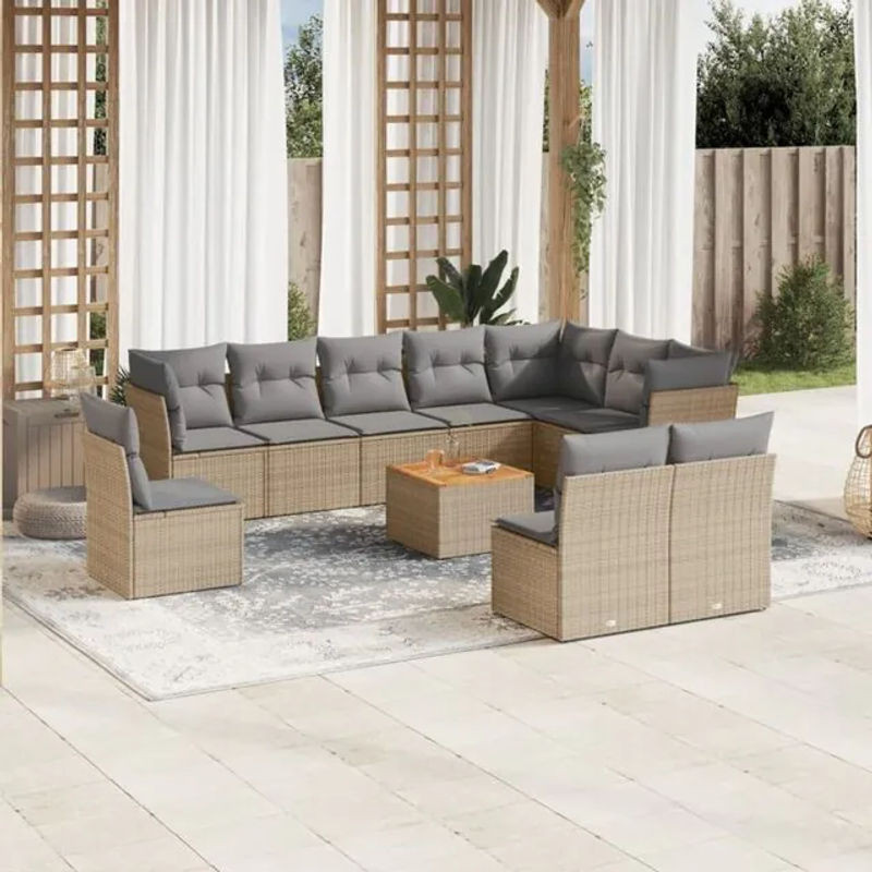 Vidaxl 11-tlg. Garten-Sofagarnitur aus Polyrattan mit Kissen in Beige - Bild 1