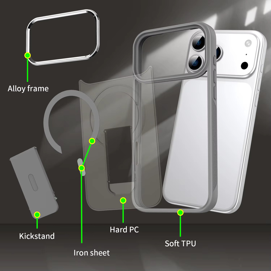 Stoßfeste iPhone Hülle mit MagSafe Wireless Charging und Halterung, matt und durchscheinend, Farbe: Braun, passend für iPhone 17 Pro Max, iPhone 16 Plus, iPhone 15 und iPhone 14 - Bild 4