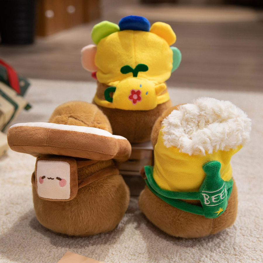 GDzaccly Capybara Plüschtier Sonnenblumen Bier Toast Hut Cartoon Puppe 22cm - Bild 4