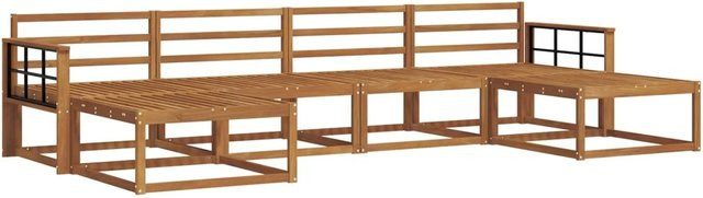 vidaXL Outdoor-Sofagarnitur aus Massivholz Akazie in Natur Braun, 6-teiliges Set mit Hockern und Armlehnen - Bild 1