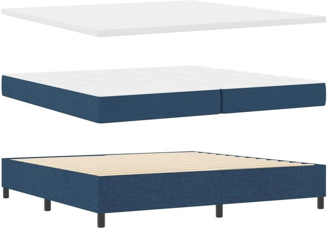 vidaXL Boxspringbett mit Matratze und LED-Unterbettbeleuchtung in Blau, Stoff, B/T: 200 x 200 cm - Bild 1