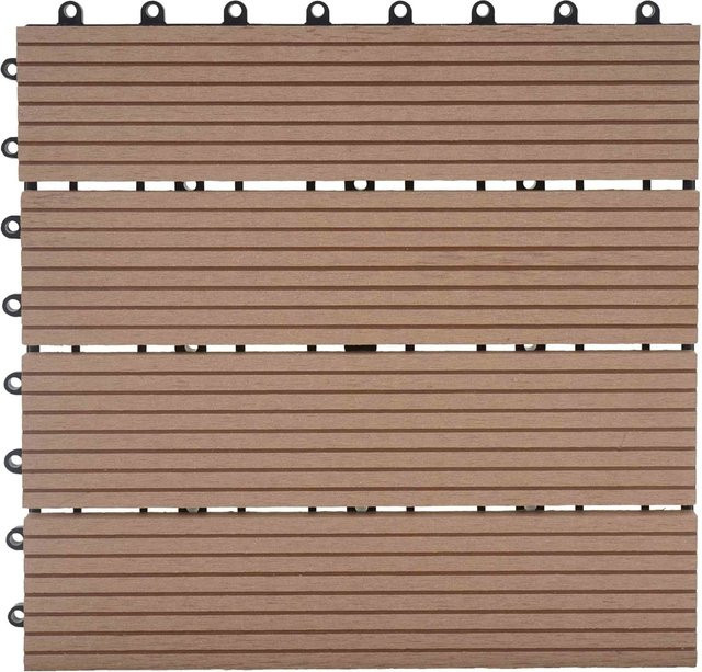 MCW WPC Bodenfliese Sarthe Holzoptik Teak Linear für Balkon und Terrasse, 11 Stück à 30 x 30 cm - Bild 1