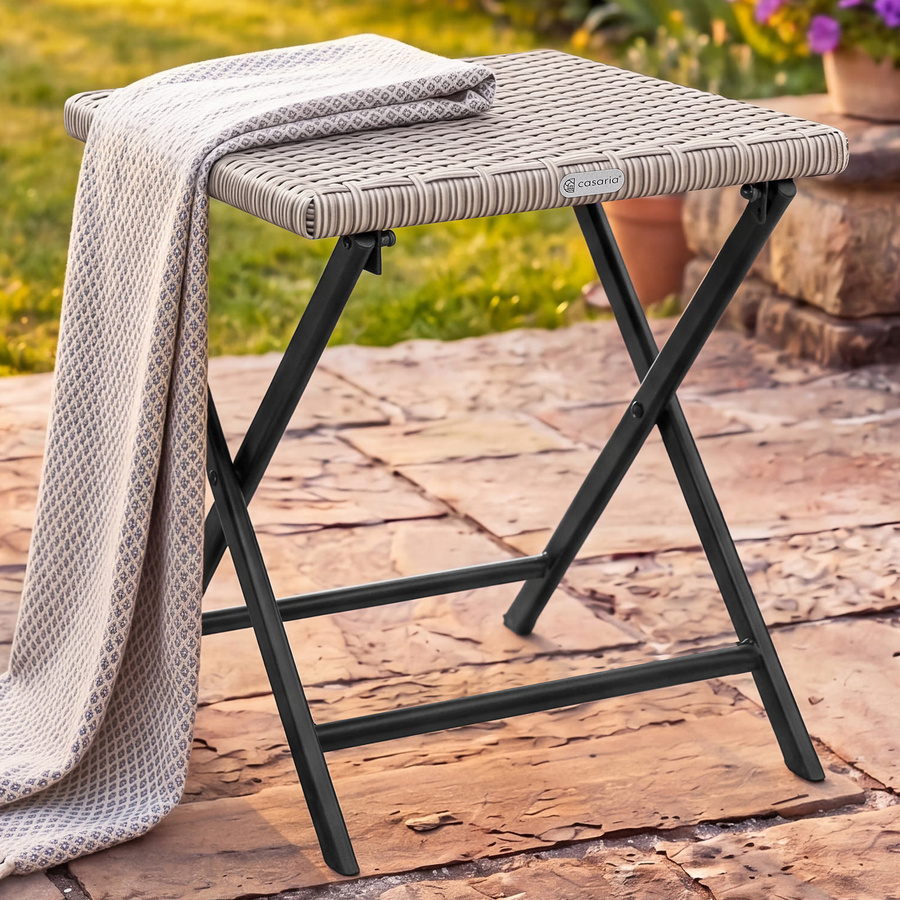 CASARIA Polyrattan Klapphocker Beige wetterfest B/T/H: 43 x 40 x 44 cm - Bild 2