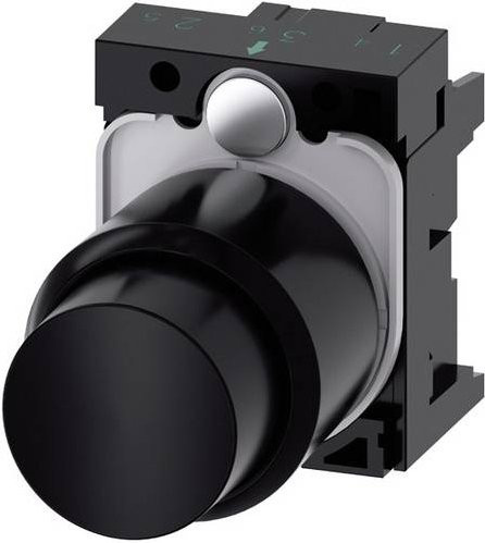 Siemens Drucktaster 3SU1200-0FB10-0AA0 mit verlängertem Hub, Frontring aus Kunststoff und erhabenem Betätiger in Schwarz - Bild 1