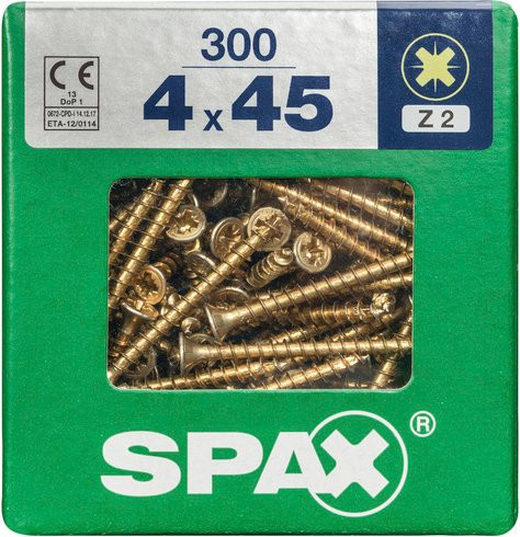 Spax Universalschraube Pozidriv PZ2 aus Stahl in Gold, 300 Stück, Durchmesser: 4 mm, Länge: 45 mm - Bild 1