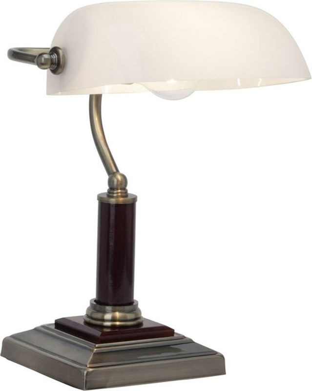 Brilliant Bankir Tischleuchte Messing Antik mit Holz und Glas, E27, 60W - Bild 2