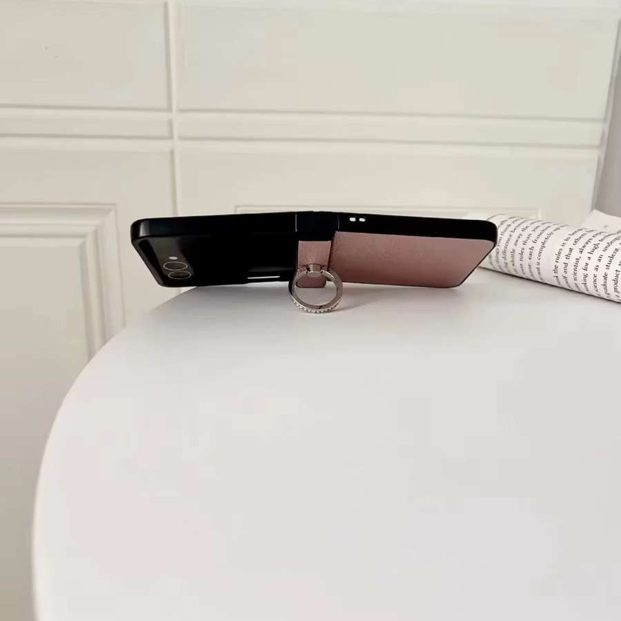 Samsung Z Flip Schutzhülle aus PU-Leder mit Lychee-Muster und Ringhalter in Beige für Z Flip 7 FE, Z Flip 6, Z Flip 5, Z Flip 4 und Z Flip 3 5G - Bild 3