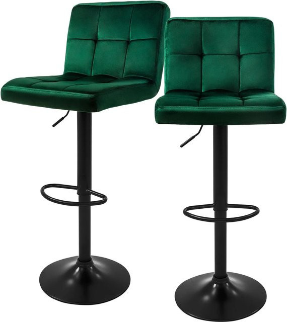ML-Design Barhocker 2er Set aus Samt in Grün mit Rückenlehne und Fußstütze höhenverstellbar - Bild 2