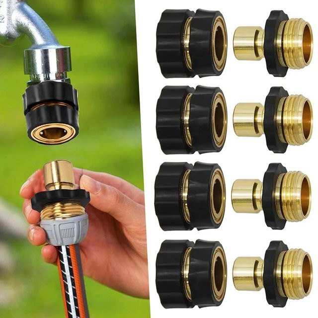 Aihogard 4-teiliges Set Gartenschlauchadapter in Schwarz, 3/4 Zoll Schnellverbindungsset für die Rasenbewässerung - Bild 1