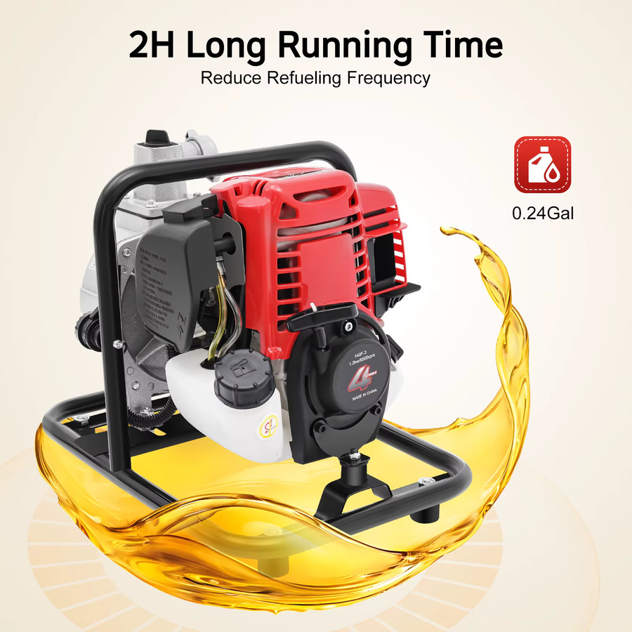 Benzin-Wasserpumpe 4-Takt in Rot aus Kohlenstoffstahl und Aluminiumlegierung mit 1,2 kW, 38 cm³ Hubraum und 35,66 Gal/min Durchflussrate - Bild 4