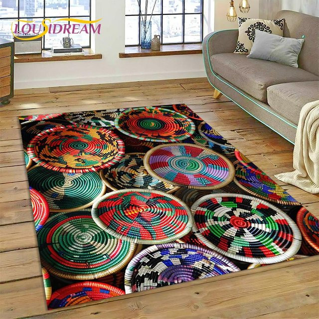 Bunter Mandala Teppich mit Blumenmuster, rutschfest und waschbar, B/B: 80 x 120 cm - Bild 1