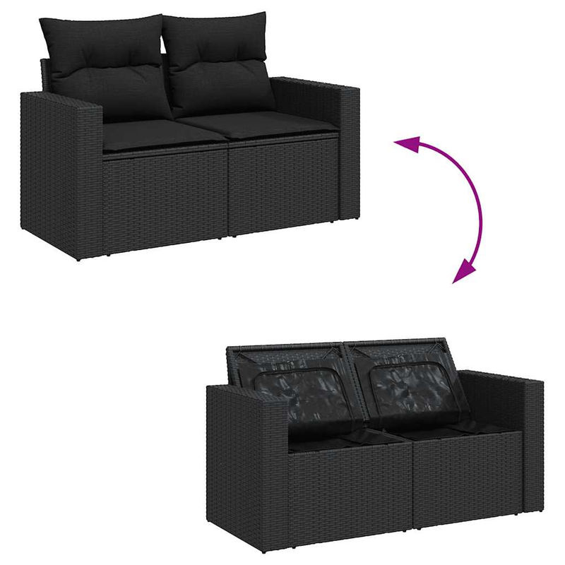 Vidaxl Garten-Sitzgruppe aus schwarzem Rattan mit Kissen im modernen Design - Bild 6