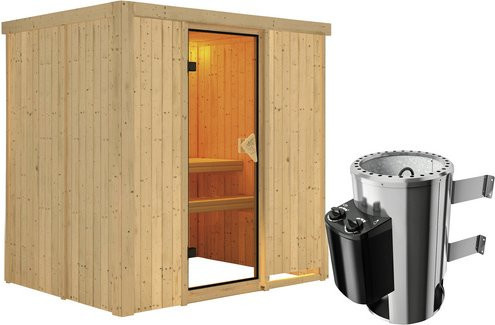 Karibu Sauna Kircholm aus Fichtenholz in Beige inklusive 3,6 kW Saunaofen mit integrierter Steuerung für 3 Personen, B/T/H: 198 x 151 x 196 cm - Bild 1