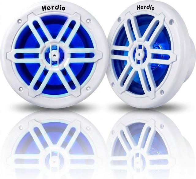 Herdio 8 Zoll Marine-Koaxiallautsprecher mit 450W, IP66 wasserdicht und UV-beständig, Weiß mit blauer LED-Beleuchtung für Boote, ATV und UTV - Bild 1