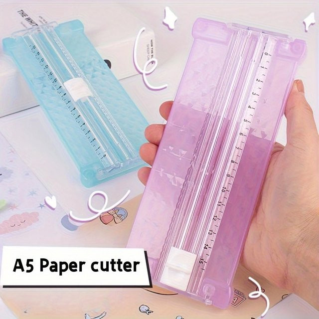 Mini A5 Papierschneider als Papierguillotine aus Stahl und Kunststoff in Blau für Handwerk, Büro und Schule - Bild 1