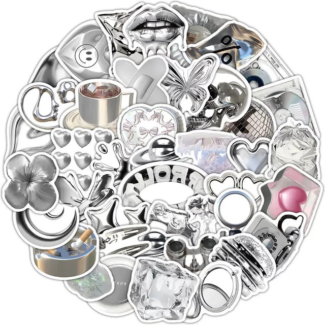 100 Stück Cyberpunk-Aufkleber in Silber mit metallischem Graffiti-Design für technische Gadgets und Smartphones - Bild 1