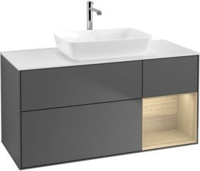 V&B Waschtischunterschrank Finion in Weiß mit Eichenregal und Anthrazit, Breite: 120 cm, Tiefe: 50,1 cm, Höhe: 50,1 cm - Bild 1