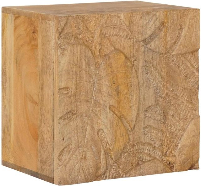 vidaXL Wandmontierter Nachttisch aus Massivholz Mango in Braun mit Blattmotiven, B/T/H: 40 x 30 x 40 cm - Bild 1