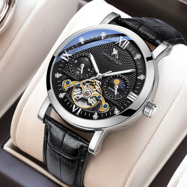 LUOLINGONGJUE Armbanduhr, Automatik, Skelett-Tourbillon, Herren, Leder - Bild 1