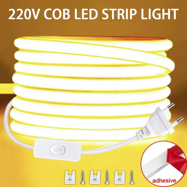 Mikenoon COB LED-Lichtband Warmweiß mit EU-Stecker und Schalter, Flexibles LED-Beleuchtungsband für Küche und Heim, 220V - Bild 1